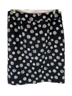 Banana Republic Linen Cotton Pencil Skirt Black White Polka Dots Size 12